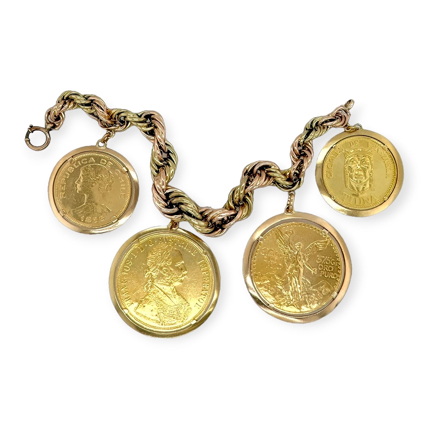 Gold Multi National Coin Charm Bracelet