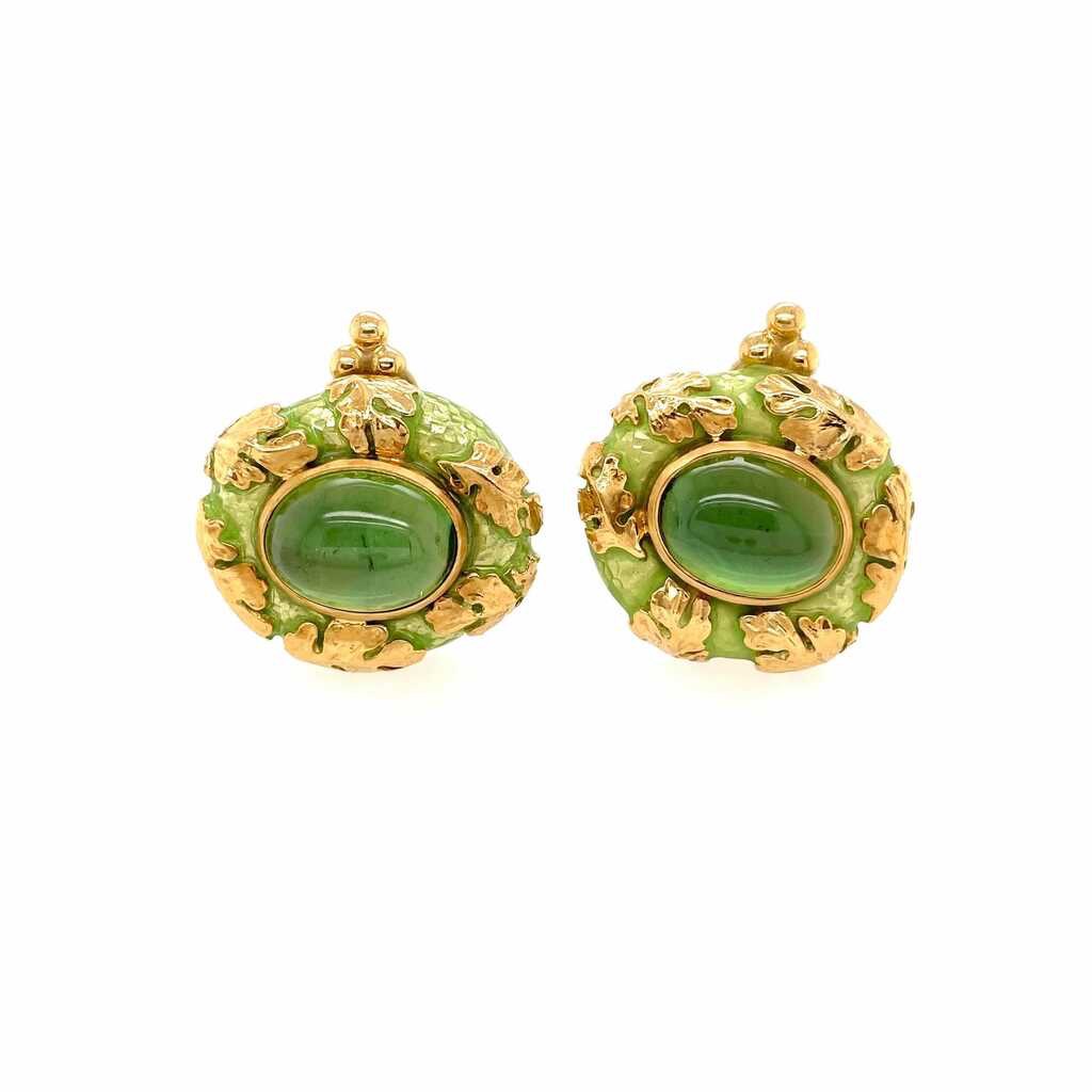 Elizabeth Gage Green Tourmaline Earrings