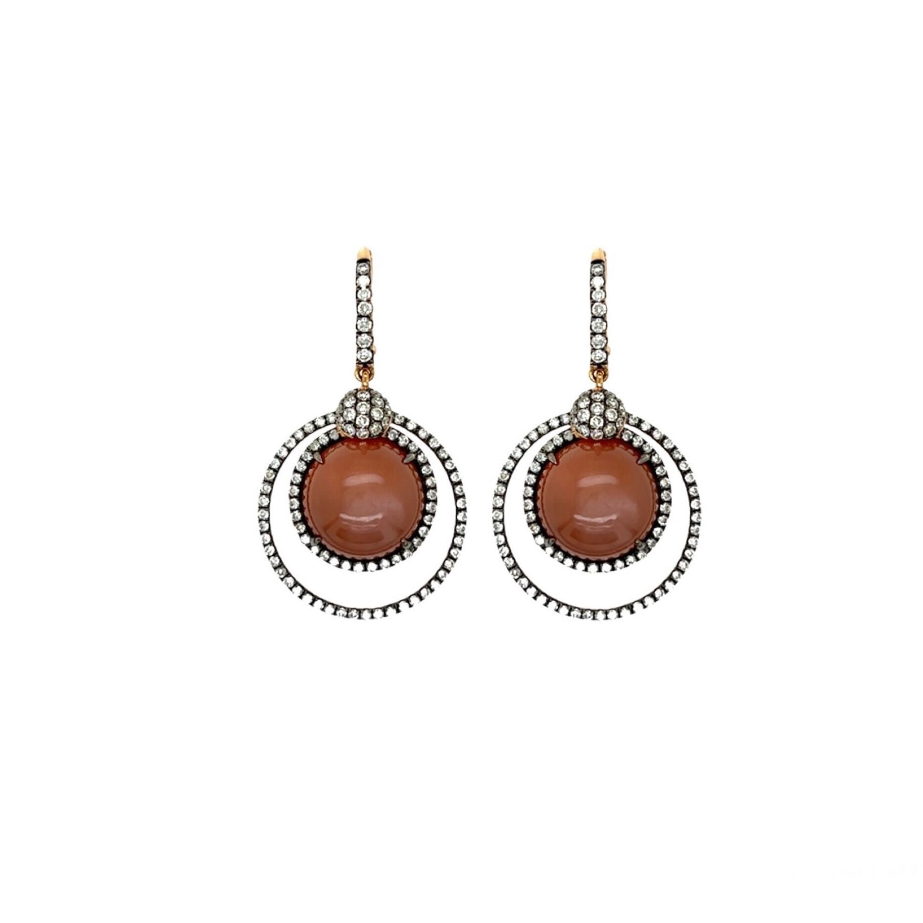 Brown Moonstone Gold Diamond Earrings