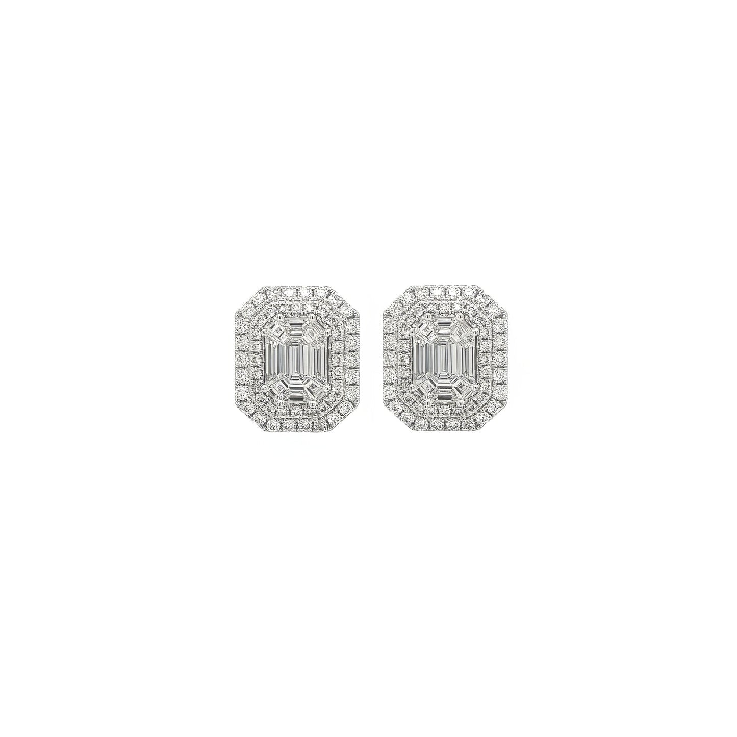 Rectangular White Gold Diamond Stud Earrings