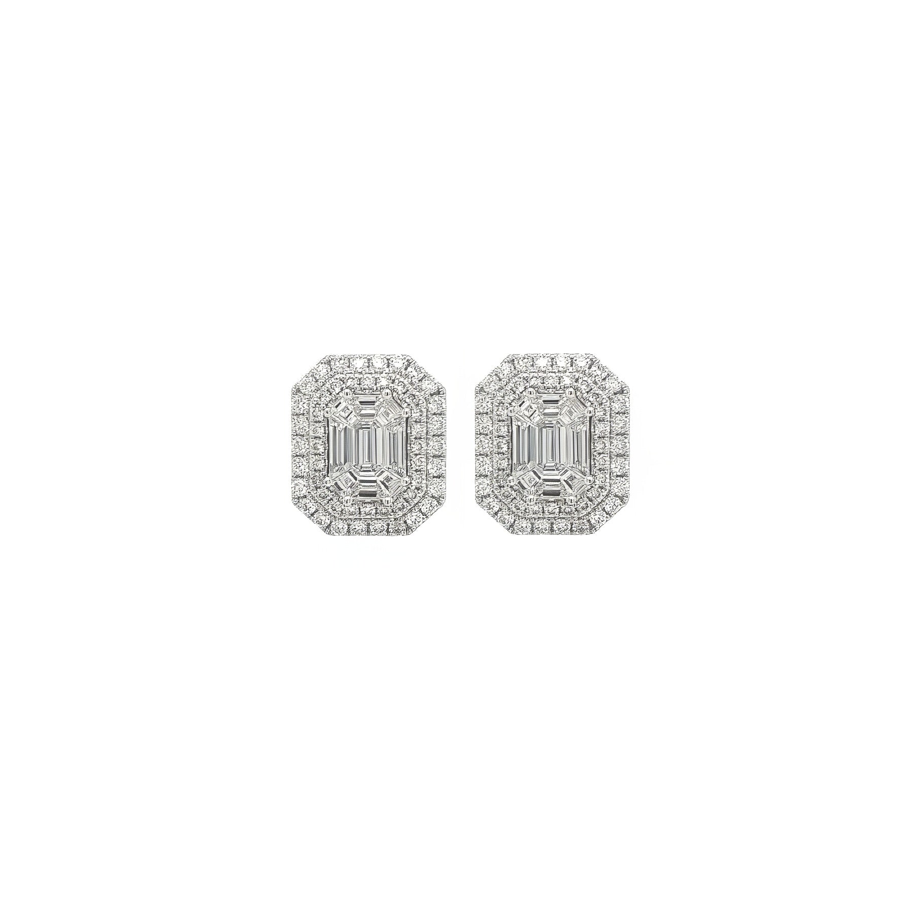 Rectangular White Gold Diamond Stud Earrings