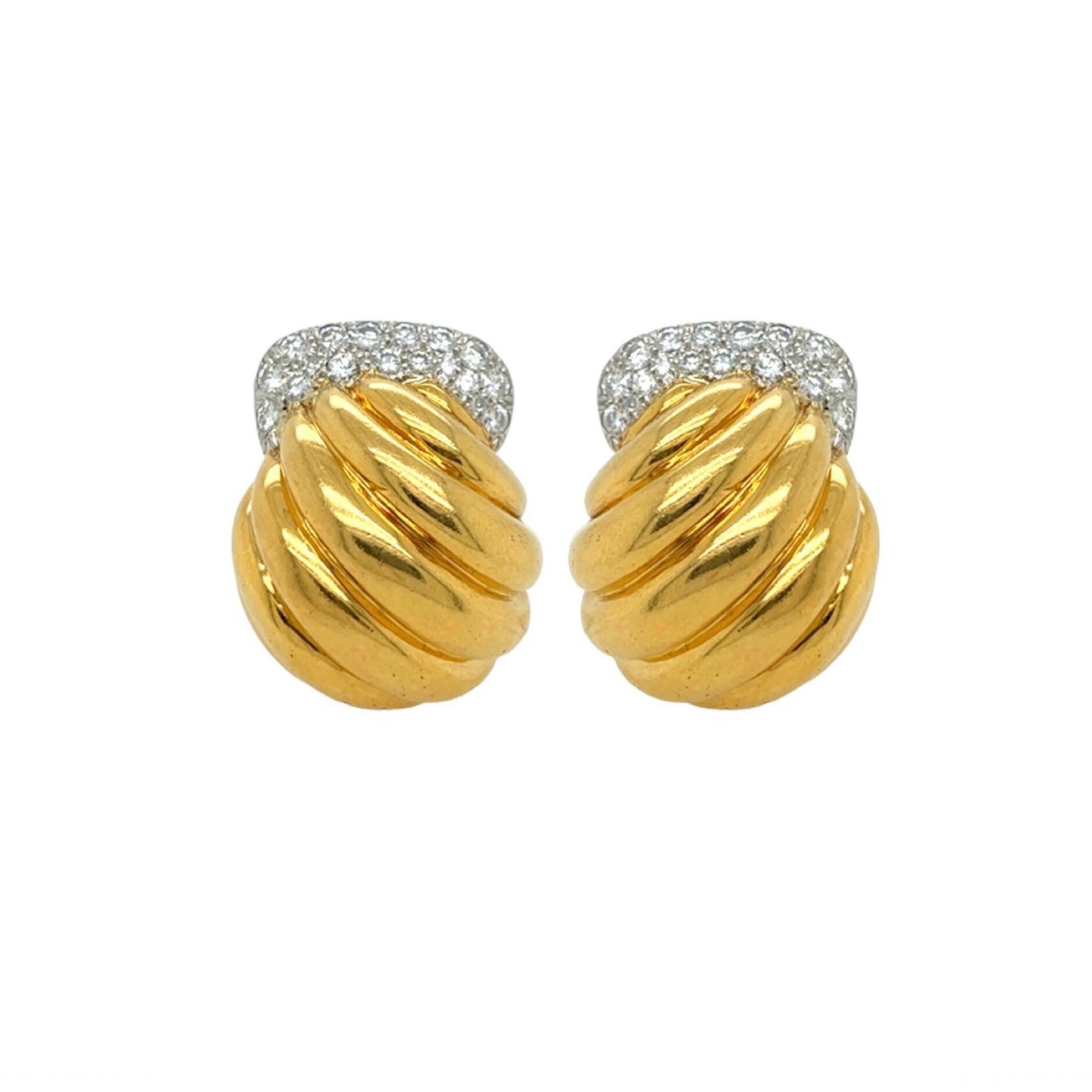 David Webb Gold Diamond Dome Earrings