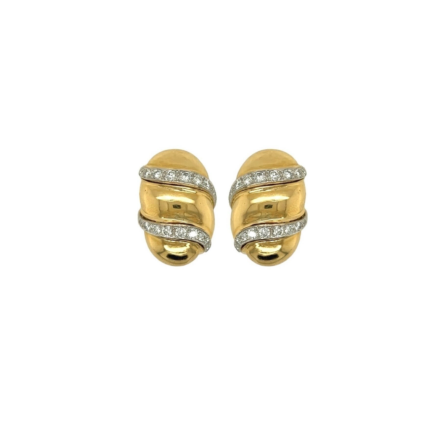 David Webb Gold Diamond Oval Bombe Earrings