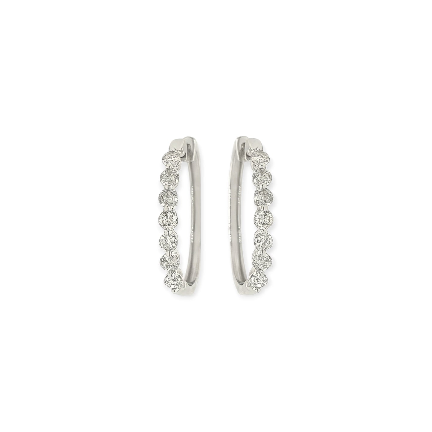 Medium White Gold Diamond Oval Hoop Earrings