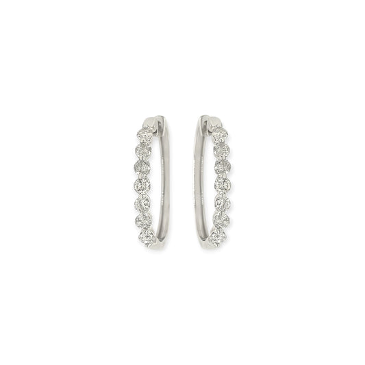 Medium White Gold Diamond Oval Hoop Earrings