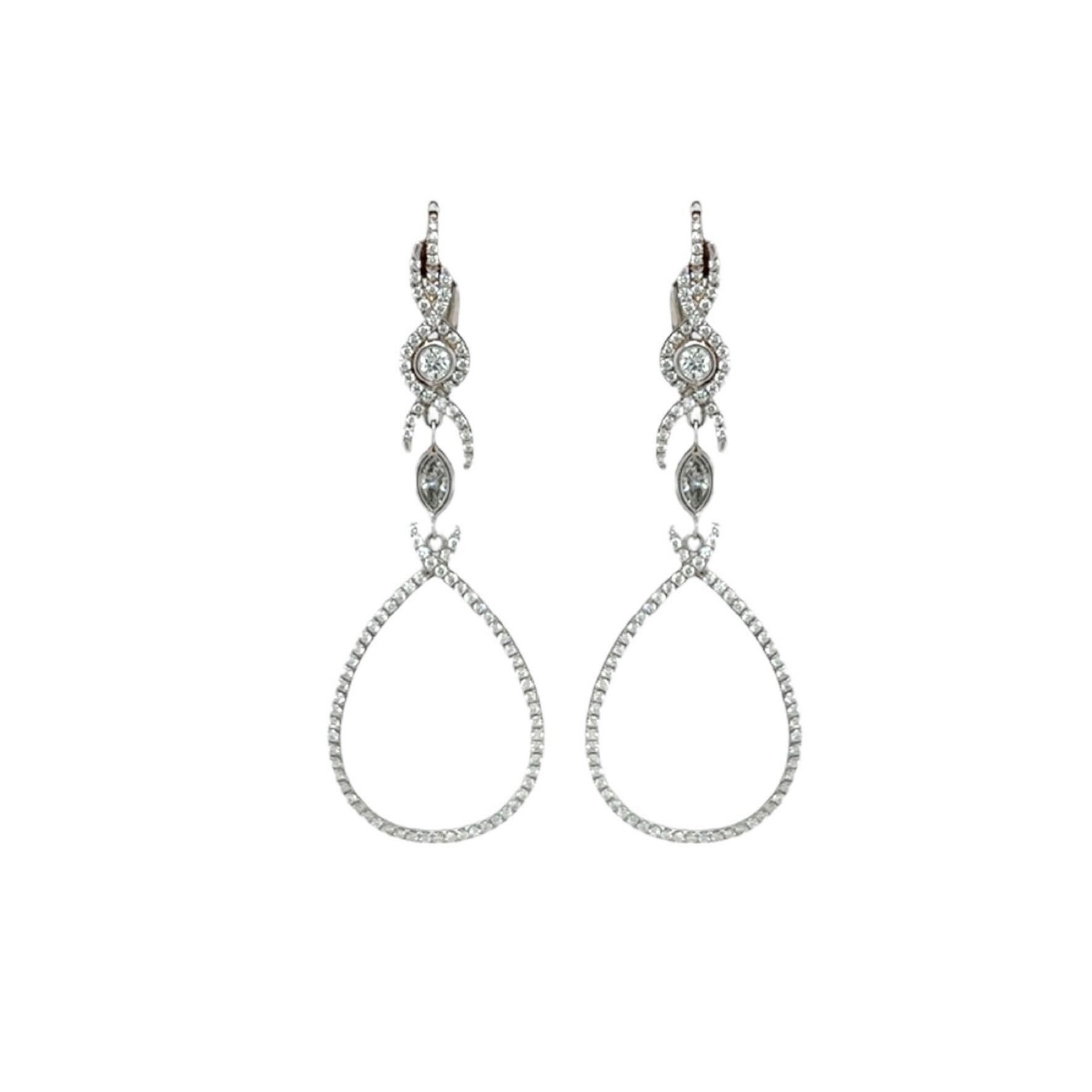 White Gold Diamond Open Drop Earrings