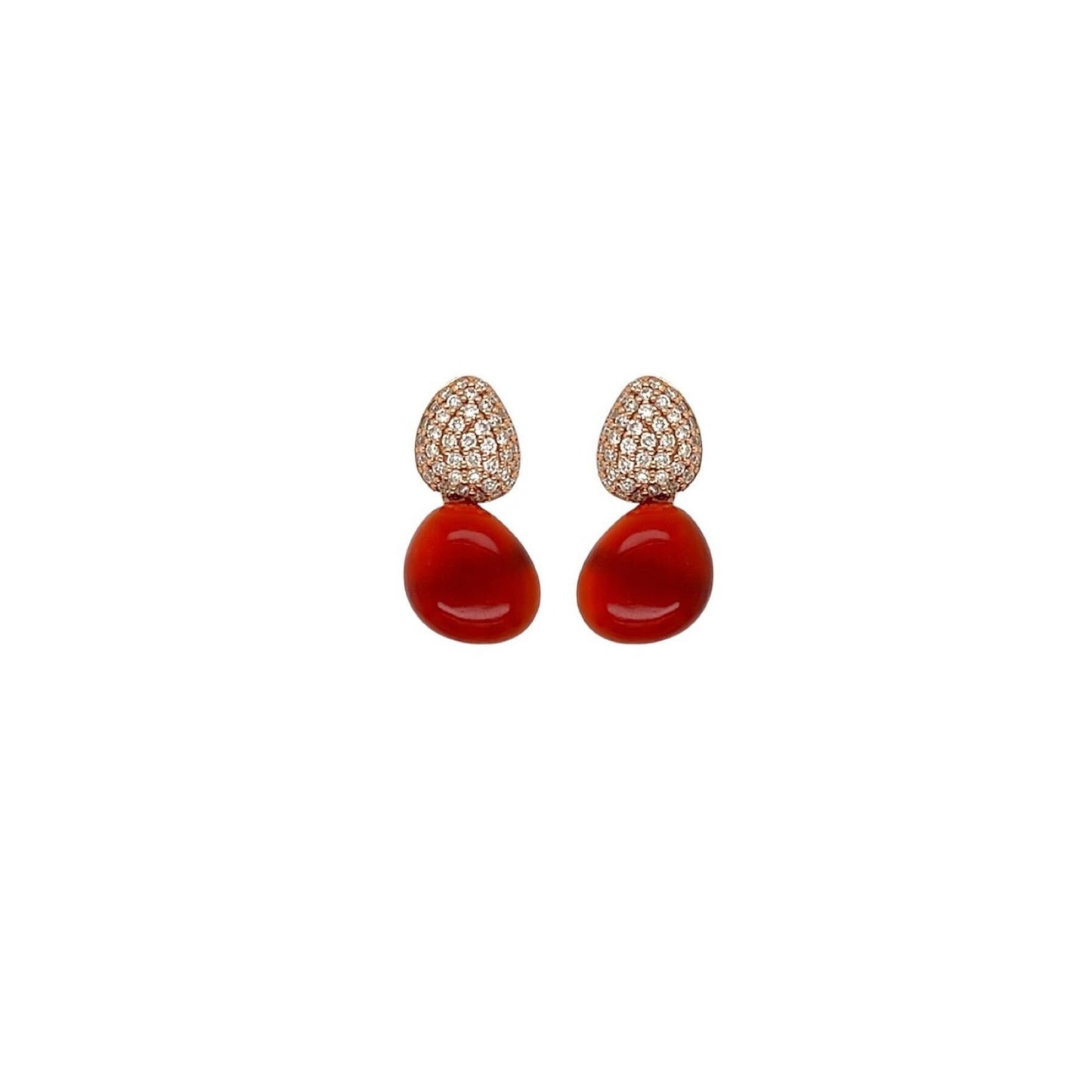 Carnelian Diamond Drop Earrings