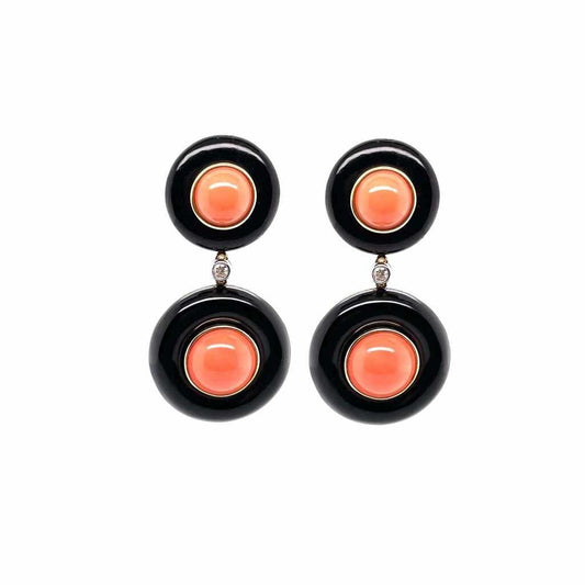 Onyx Coral Diamond Hanging Earrings