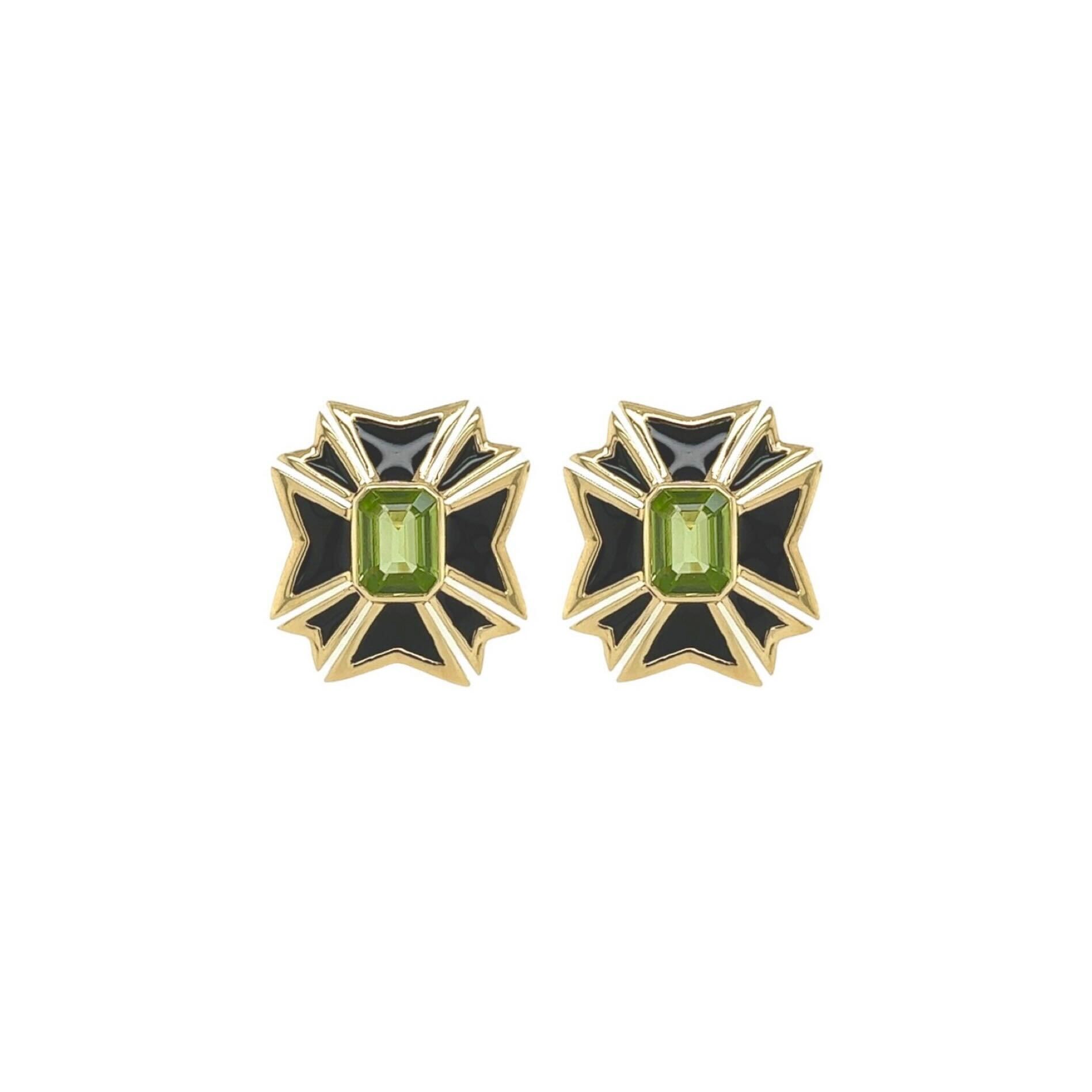 Verdura "Maltese Cross" Enamel Peridot Earrings