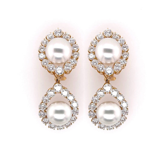 Van Cleef Pearl Diamond Drop Earrings