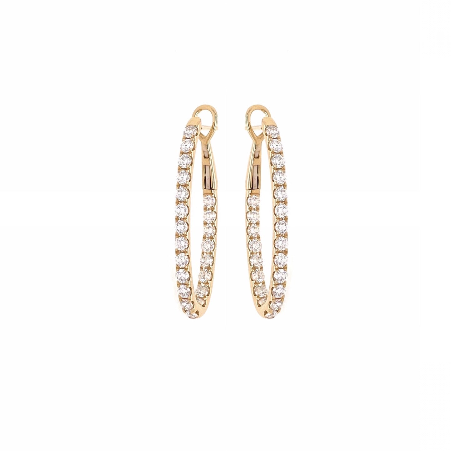 Gold Diamond Elongated Hoop Earrings