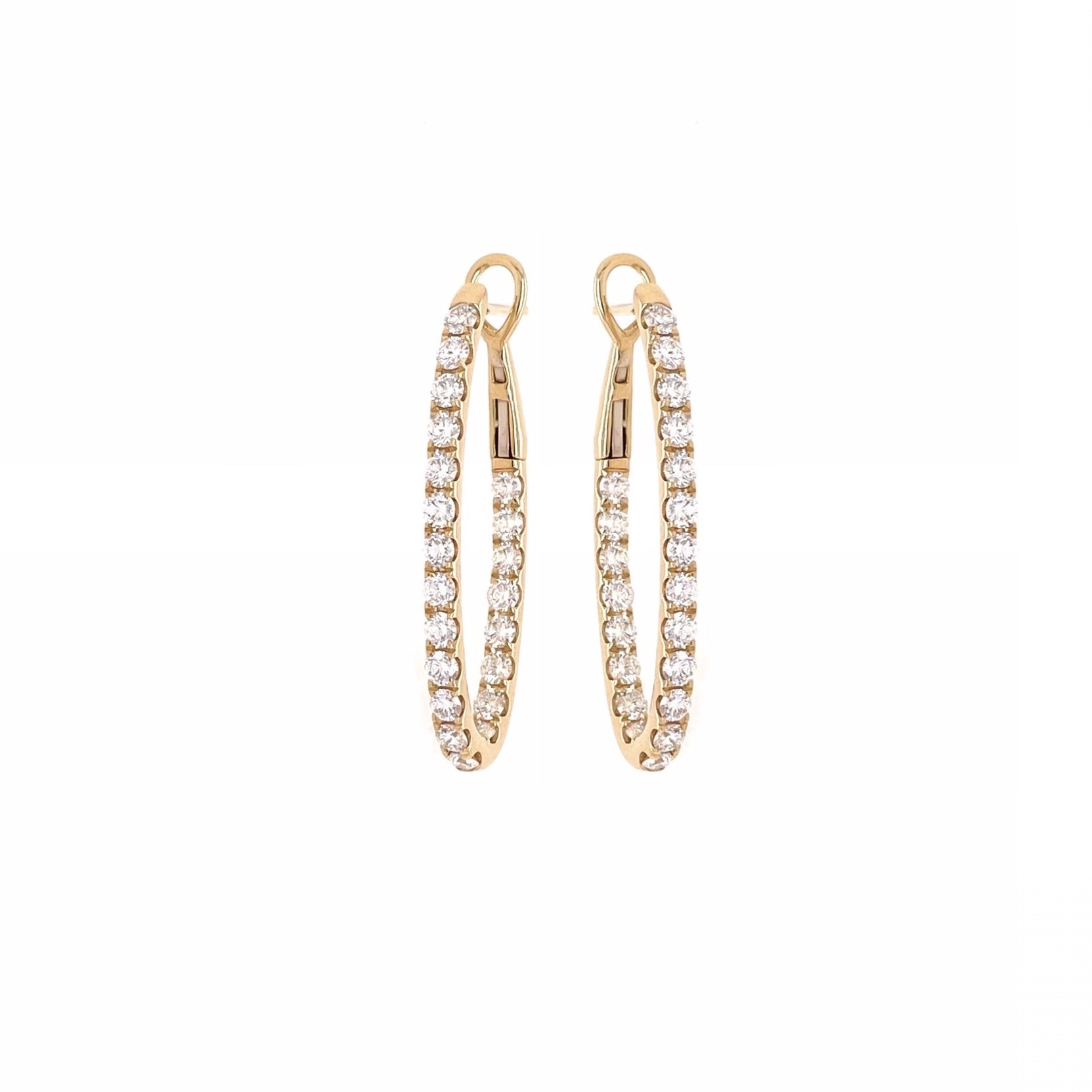 Gold Diamond Elongated Hoop Earrings