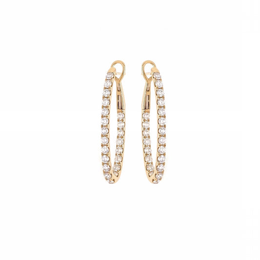 Gold Diamond Elongated Hoop Earrings