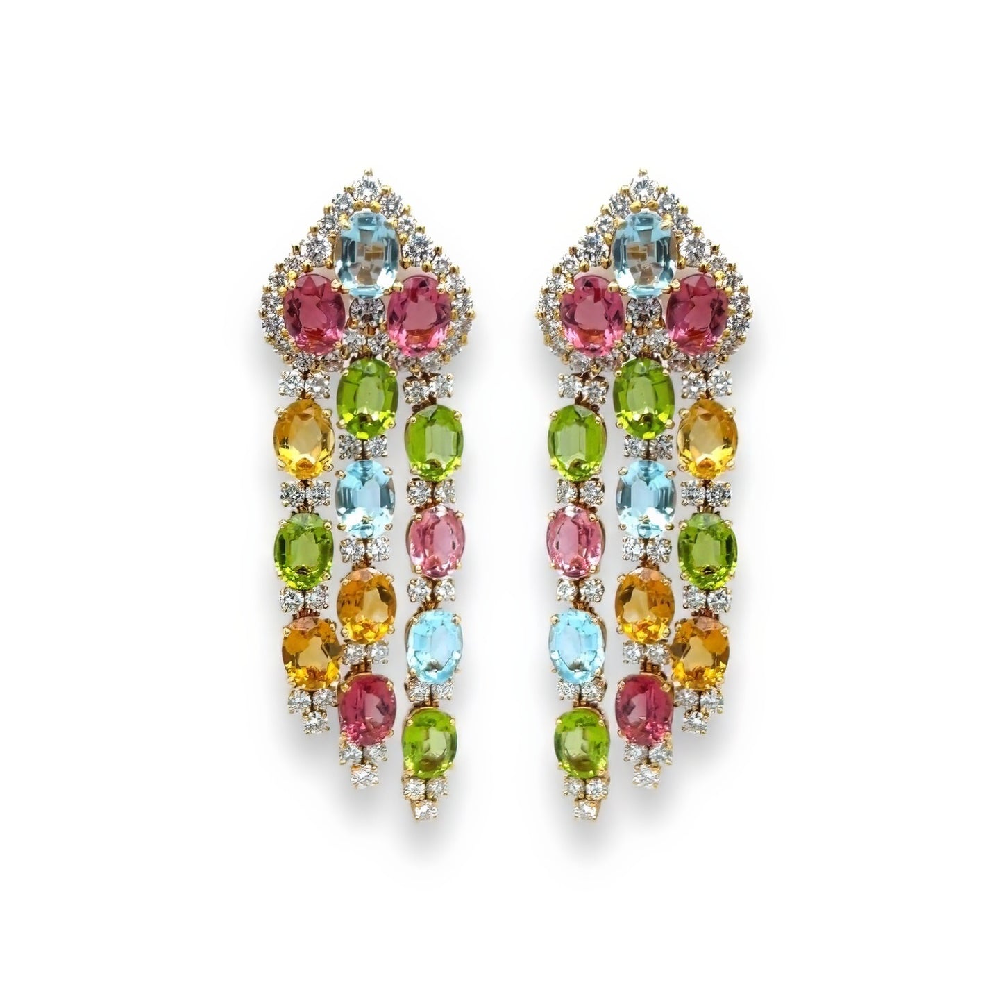 French Multi Gem Diamond Cascade Earrings