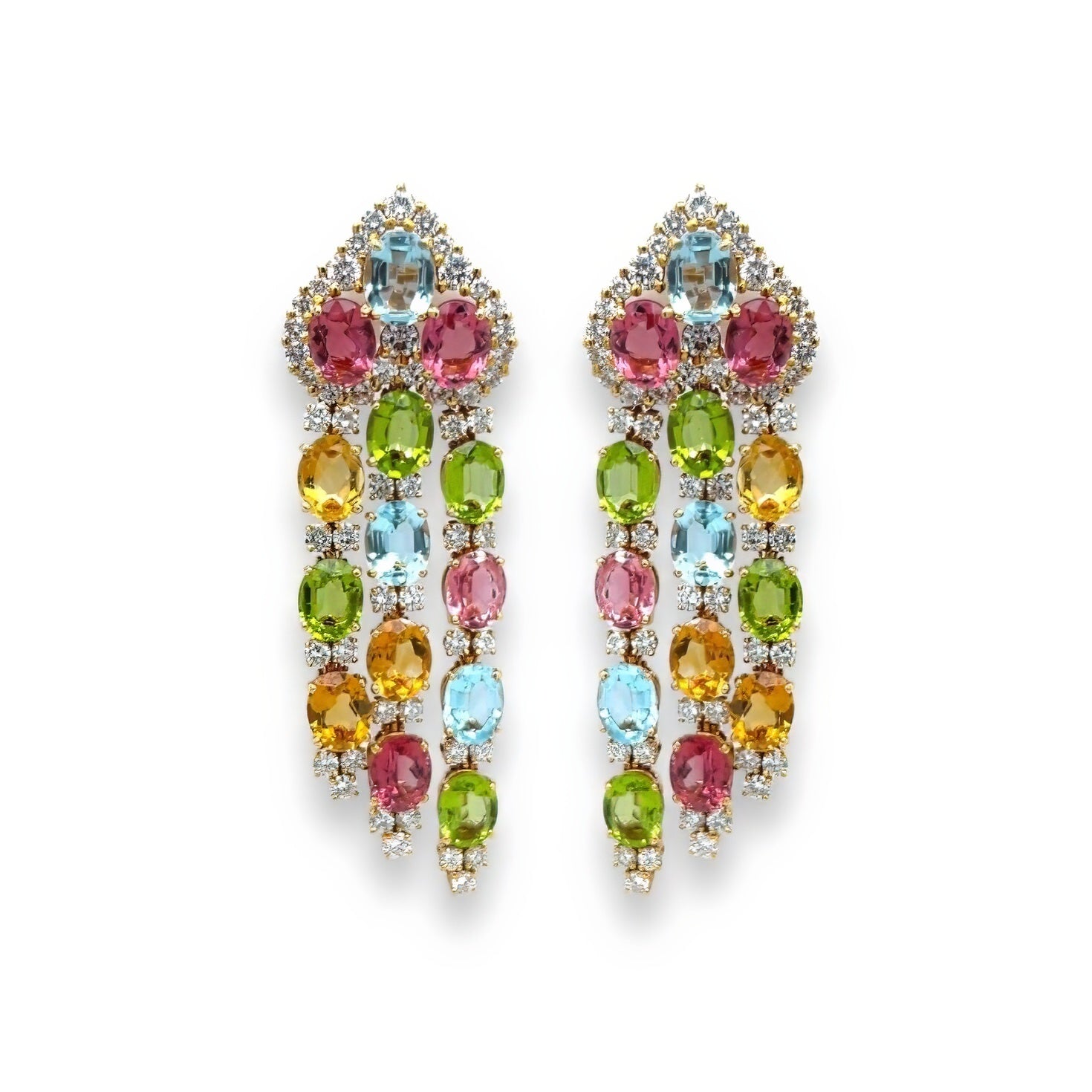 French Multi Gem Diamond Cascade Earrings