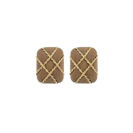 Seaman Schepps Wood Cushion Gold Earrings