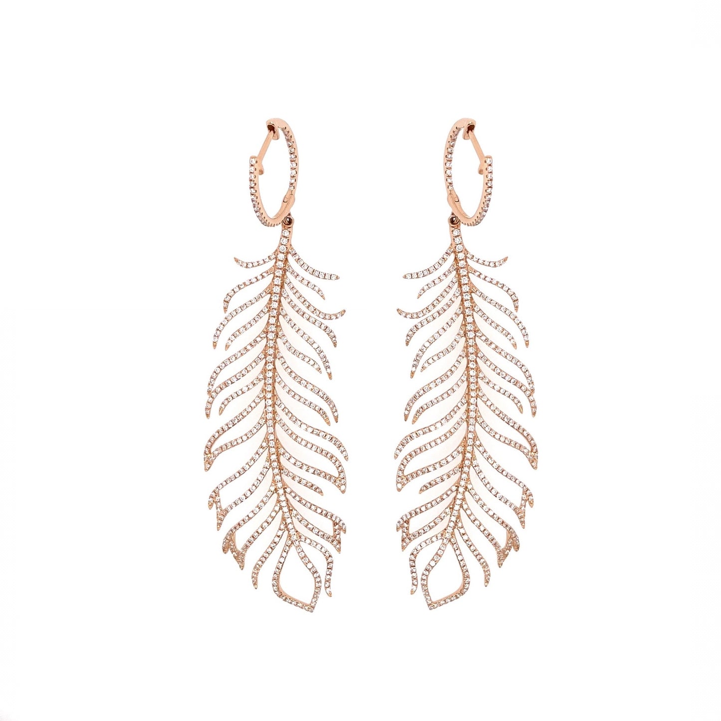 Long Gold Diamond Feather Earrings