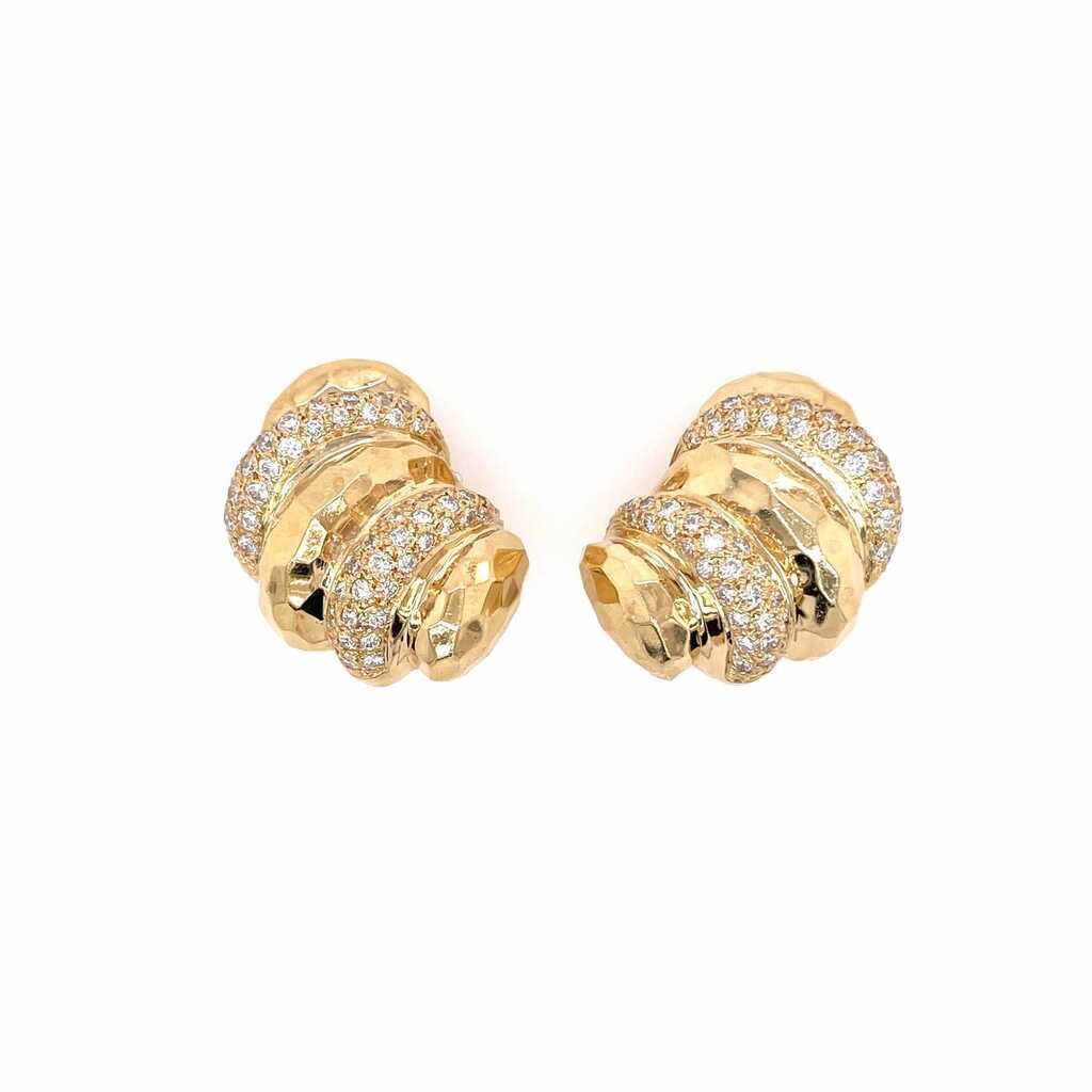 Gold Diamond Fluted Earrings