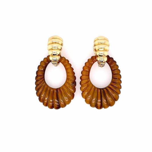 Tigers Eye Gold Doorknocker Earrings