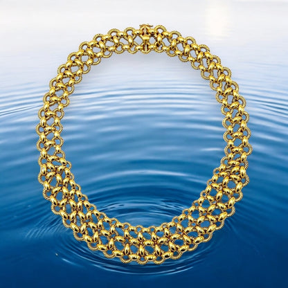 Vesco Gold Mesh Bib Necklace