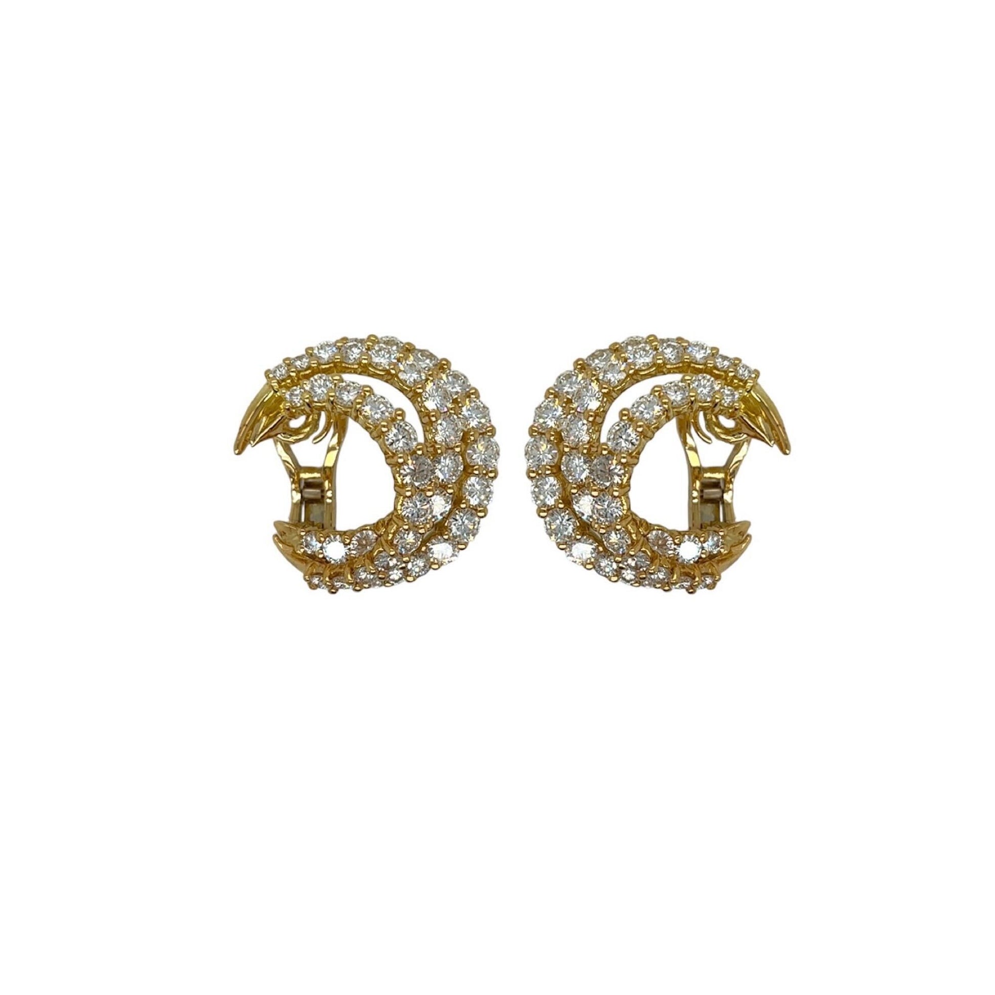 Triple Crescent Gold Diamond Earrings