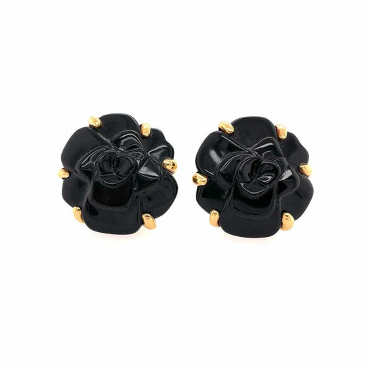 Chanel Black Onyx Camelia Earrings