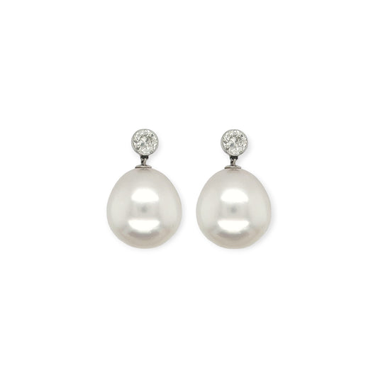 Large South Sea Pearl Diamond Drop Earrings