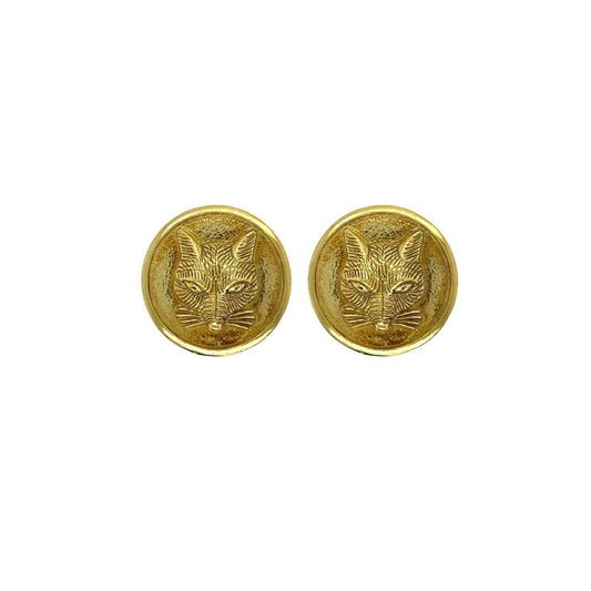 Fox Head Gold Disc Earrings