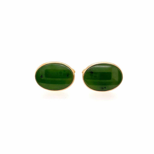 Oval Gold Nephrite Jade Cufflinks