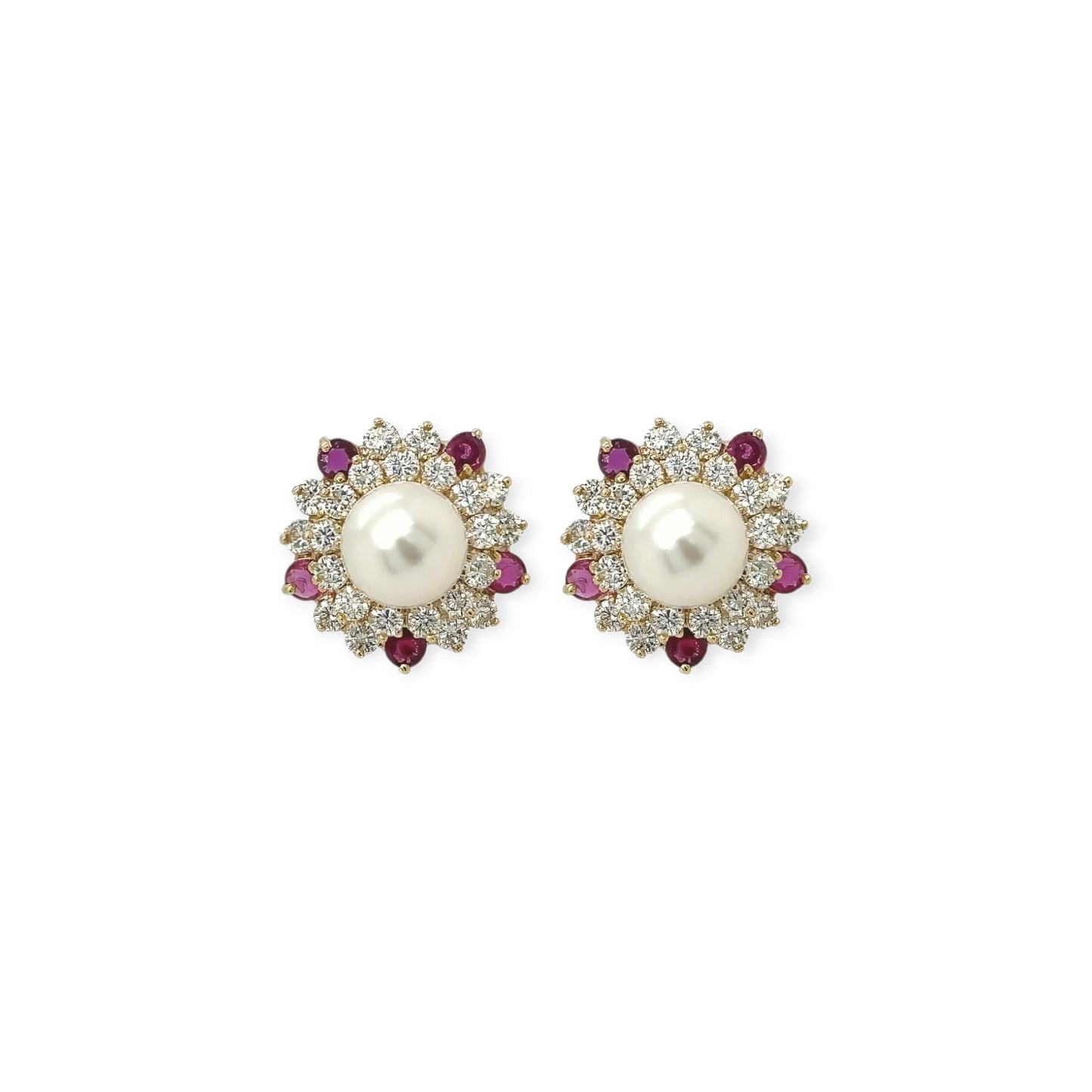 Pearl Ruby Diamond Button Earrings