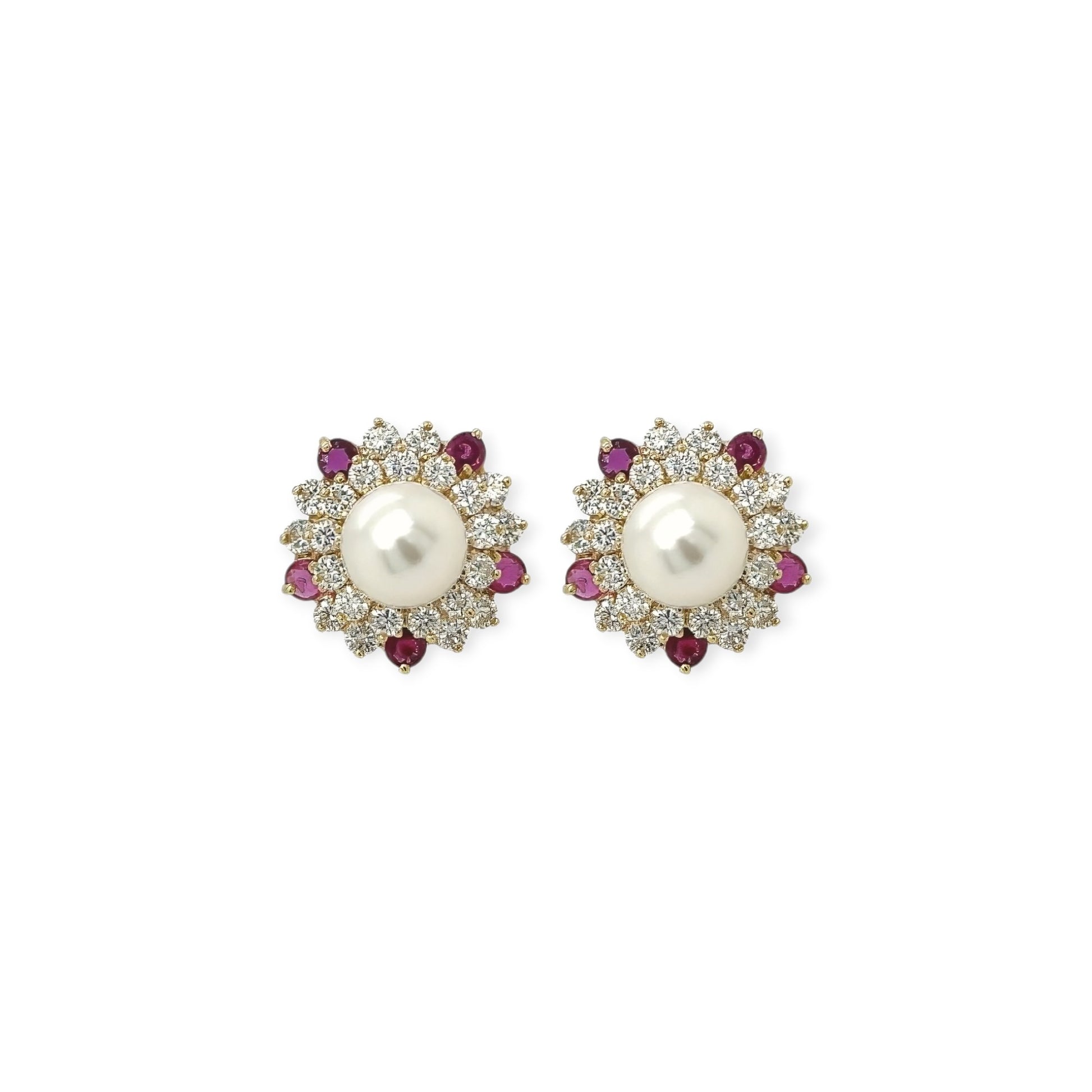 Pearl Ruby Diamond Button Earrings