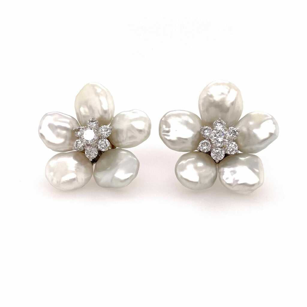 Seaman Schepps Biwa Flower Pearl Earrings