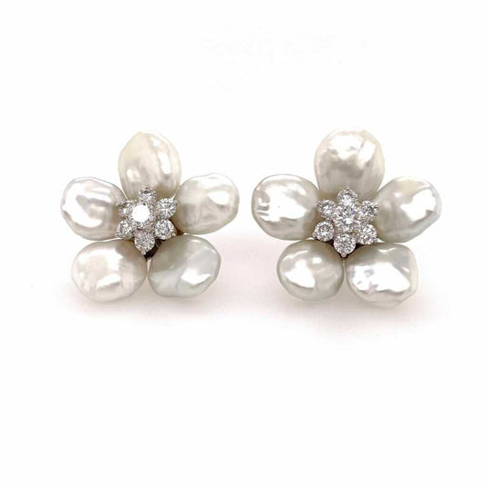 Seaman Schepps Biwa Flower Pearl Earrings