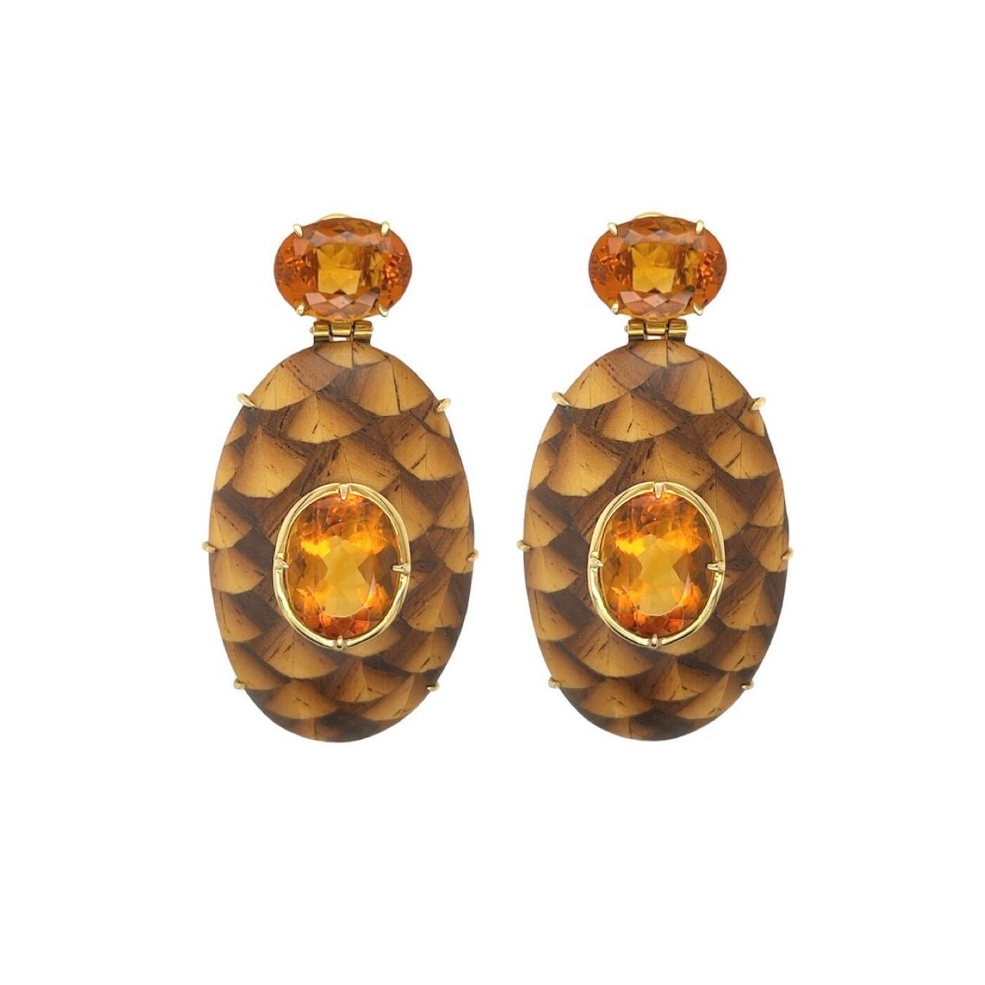 Silvia Furmanovich Citrine Wood Marquetry Earrings