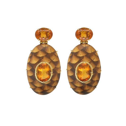 Silvia Furmanovich Citrine Wood Marquetry Earrings