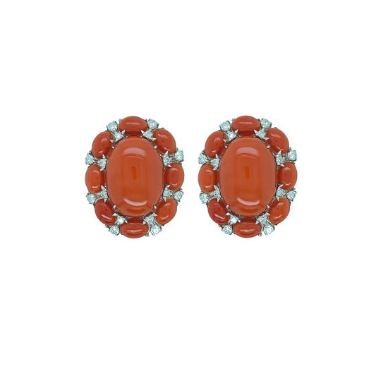 Oval Coral Diamond Earrings