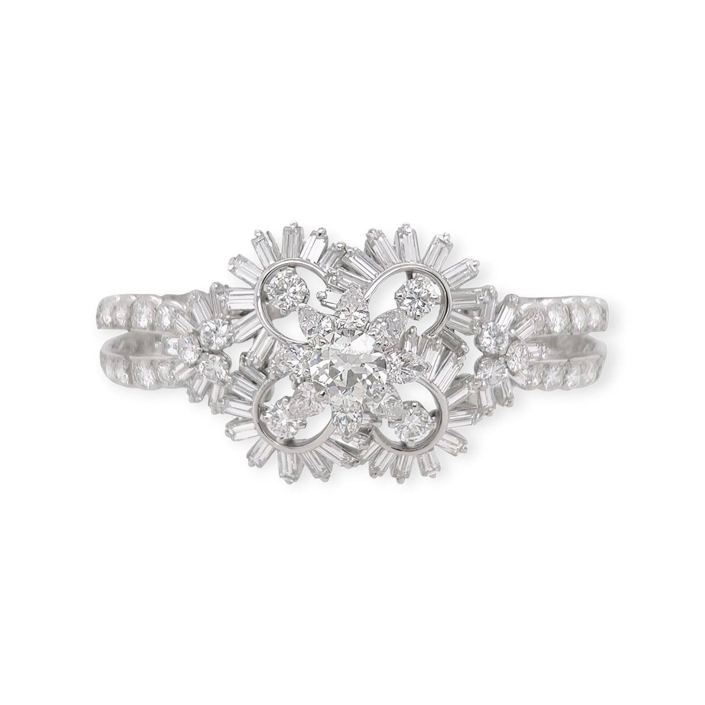 1950s French Platinum Diamond Floral Bracelet