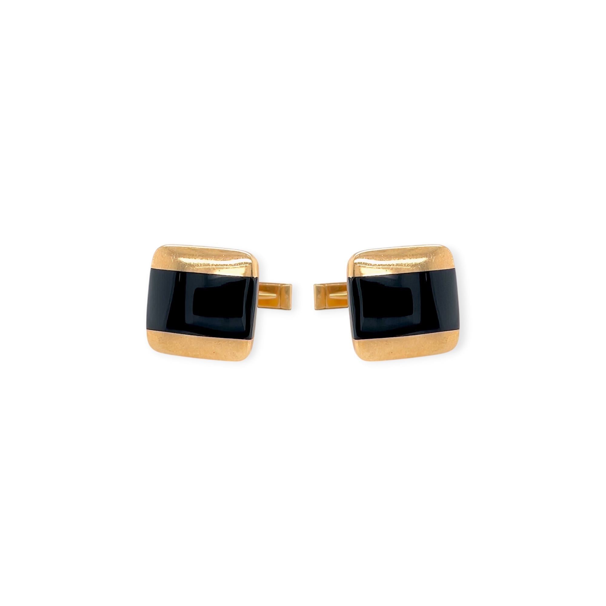 Square Gold Black Onyx Cufflinks