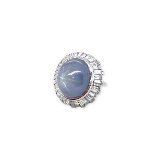 Oval Star Sapphire Platinum Diamond Ring