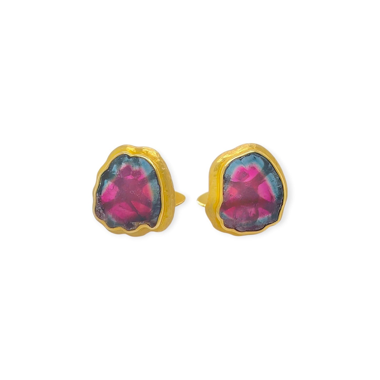 Organic Watermelon Tourmaline Gold Cufflinks