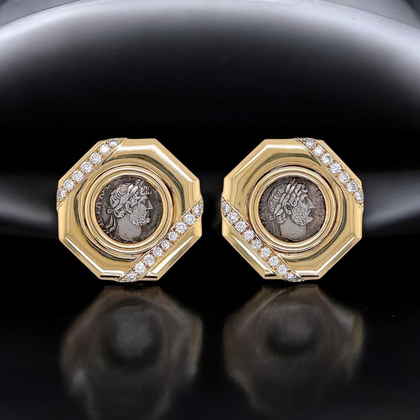 Bulgari Gold Diamond Emperor Hadrian Coin Earrings