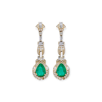 Pear Shaped Emerald Diamond Drop Earrings