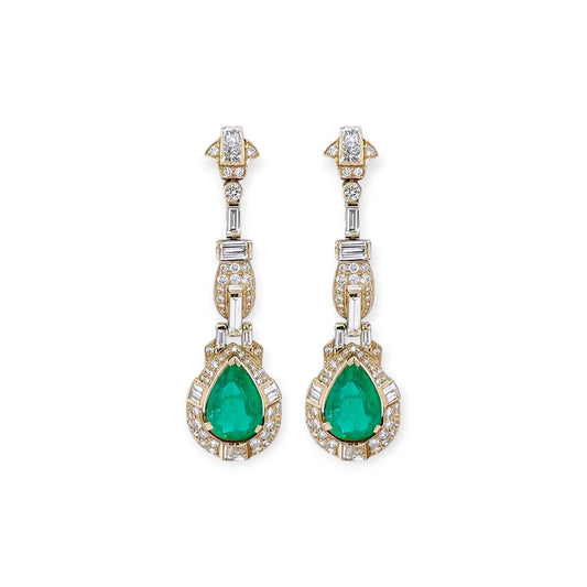 Pear Shaped Emerald Diamond Drop Earrings