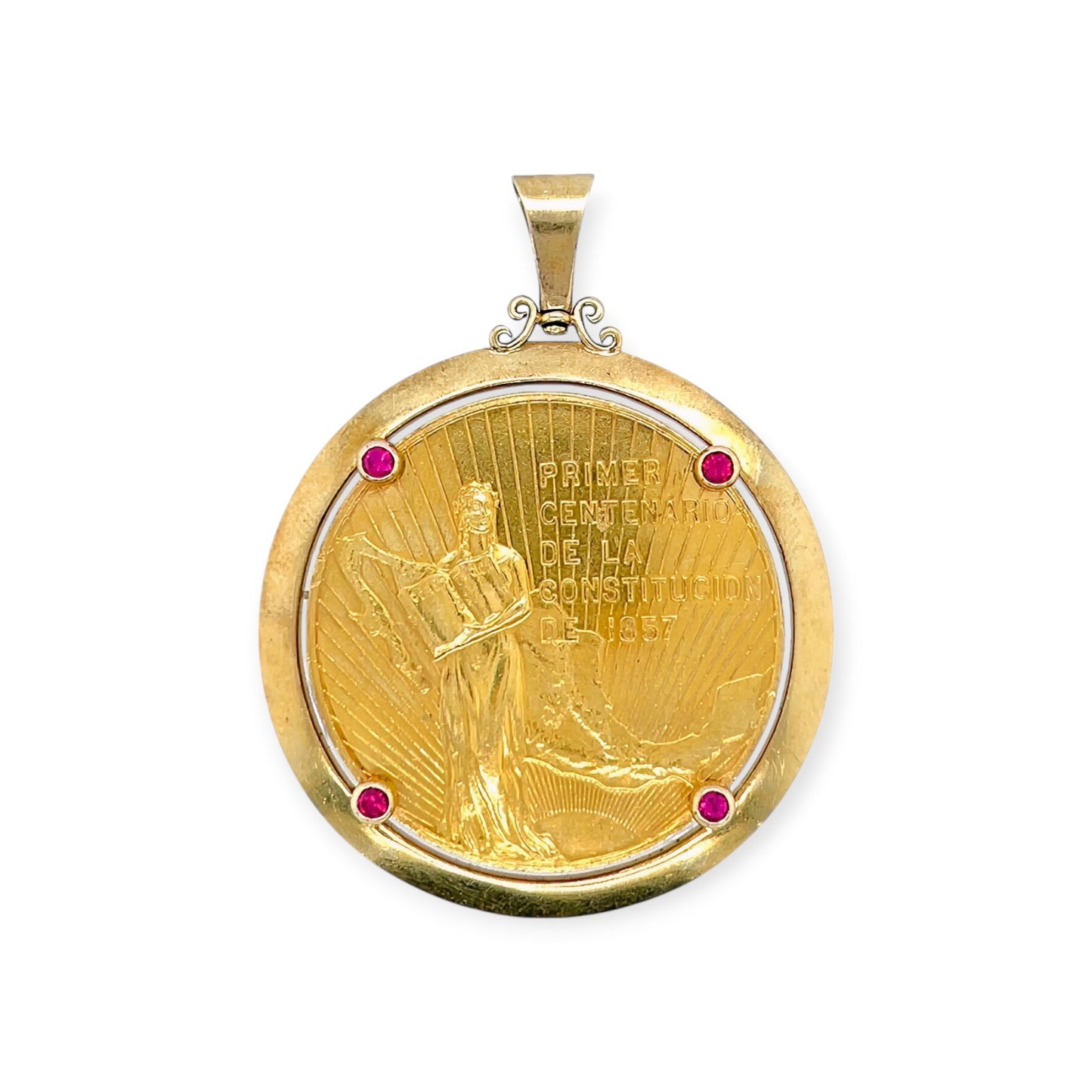 Mexican Constitution Gold Ruby Coin Pendant