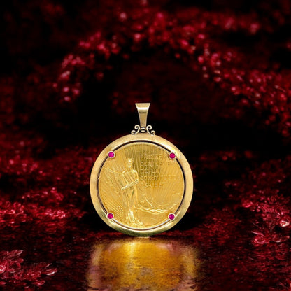 Mexican Constitution Gold Ruby Coin Pendant