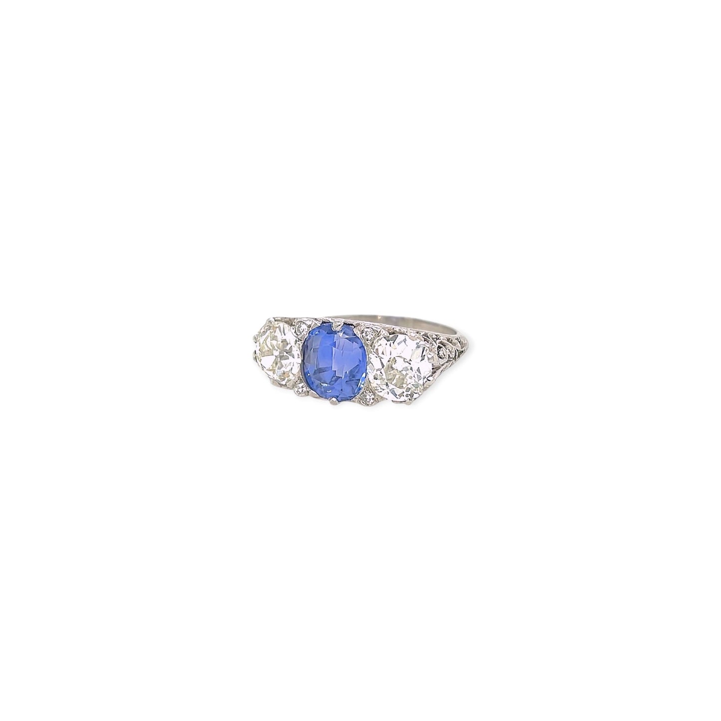 1910 Sapphire Diamond Three Stone Ring