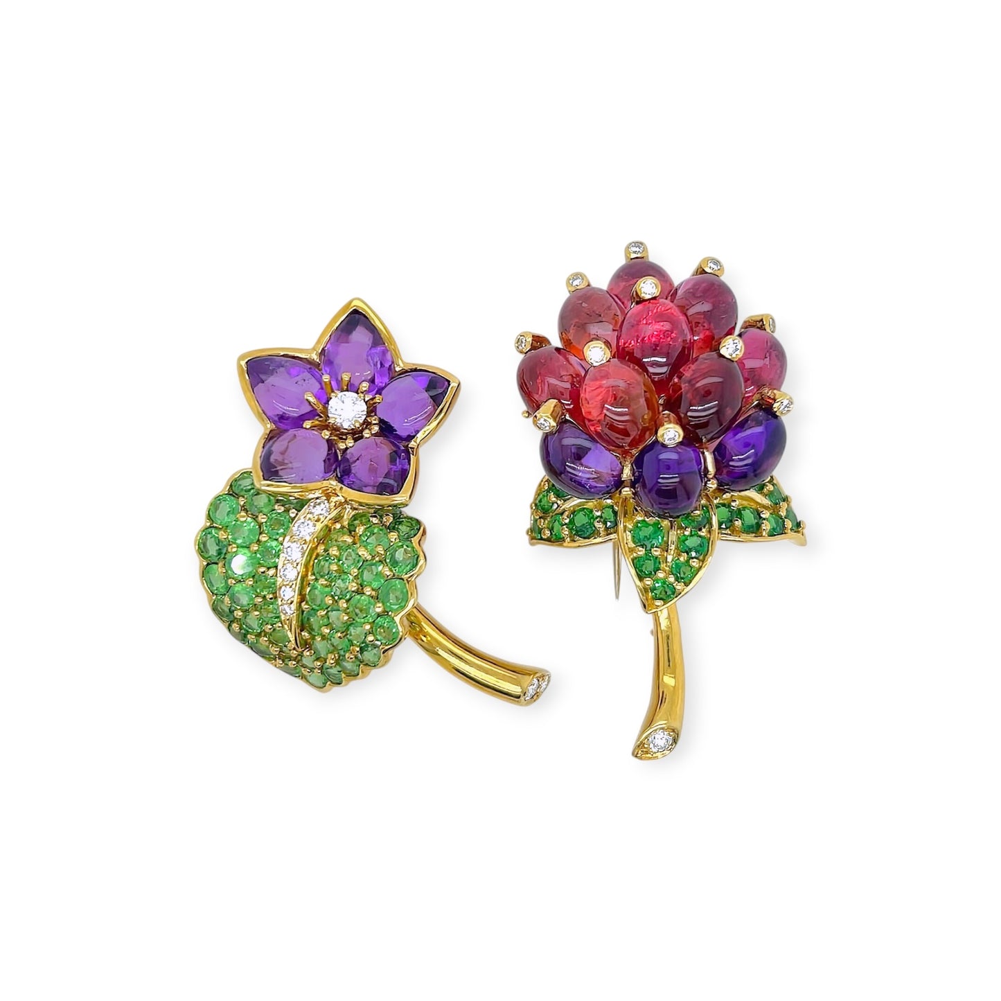 Two 1980s Tiffany Multi Gem Flower Brooches