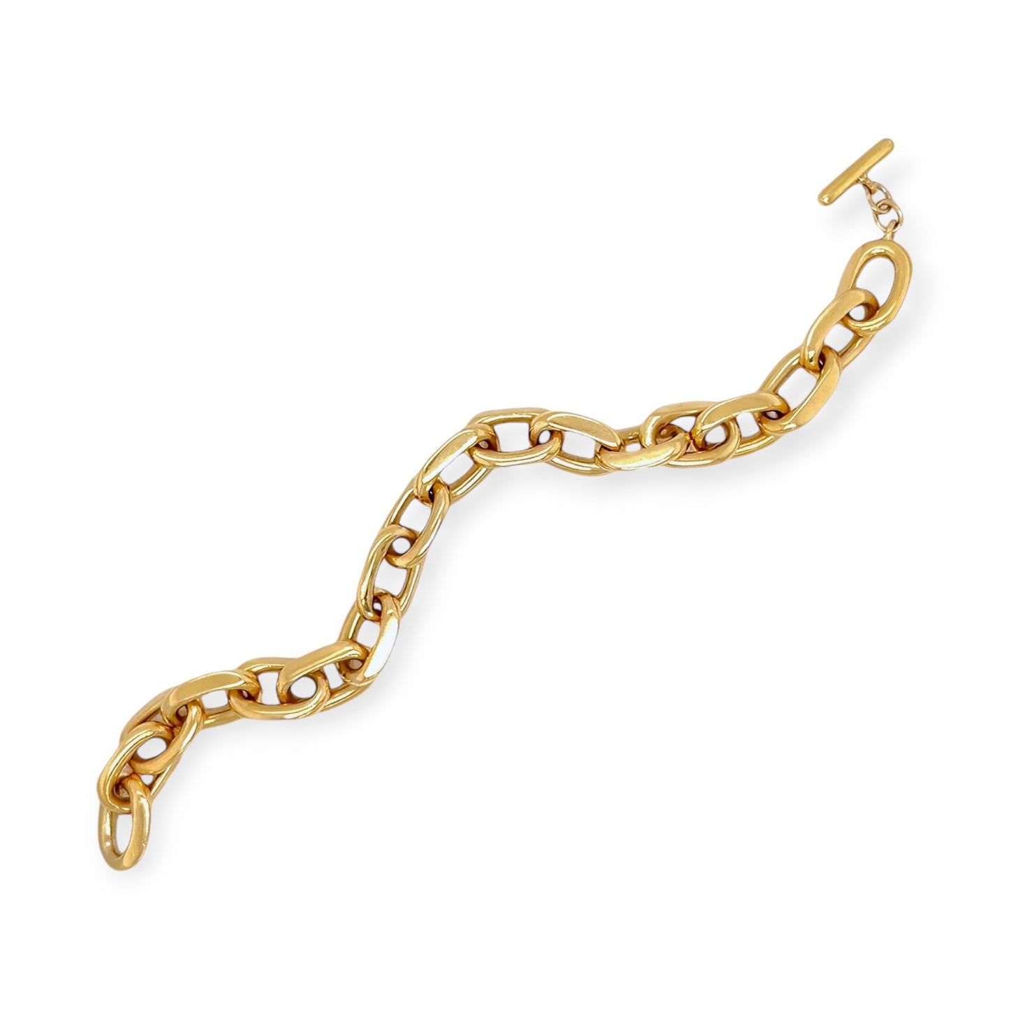 Gold Beveled Oval Link Bracelet