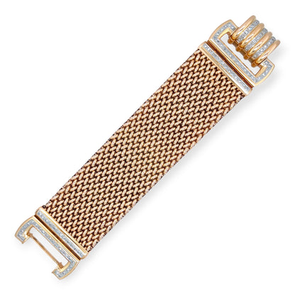 1940s Rose Gold Diamond Mesh Bracelet
