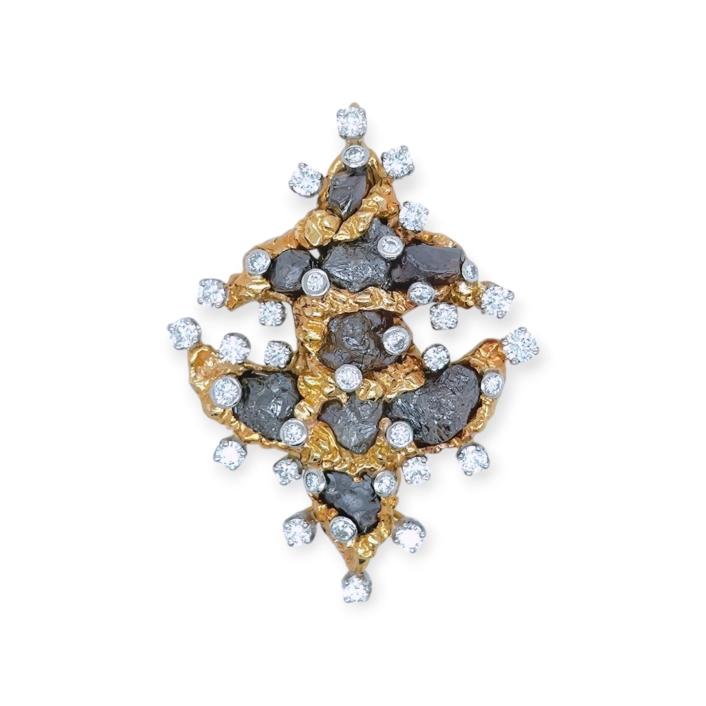 Abstract Rough Diamond Gold Pendant Brooch